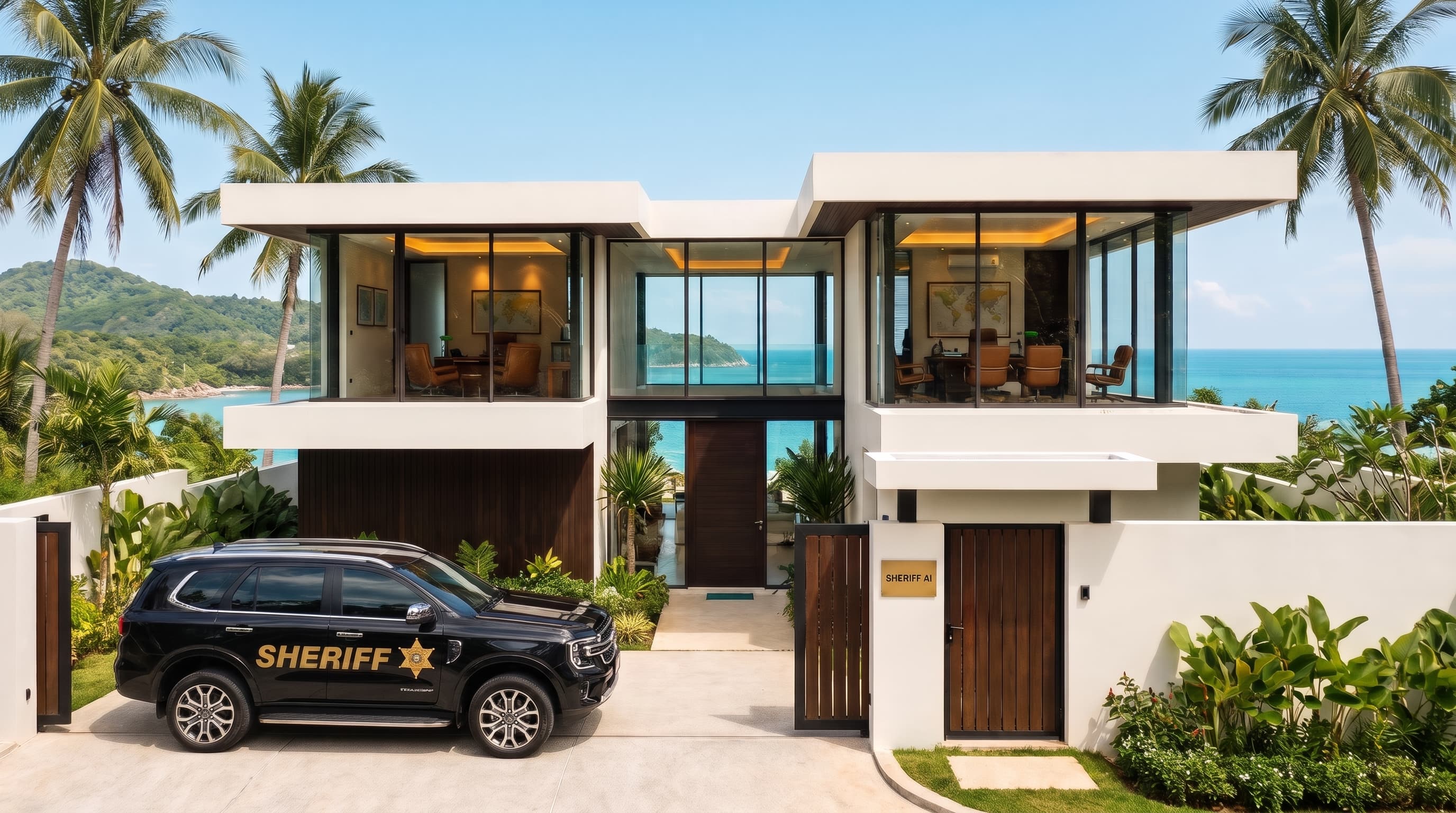 Офис Sheriff AI на Пхукете и служебный Ford Everest Titanium+ со значком SHERIFF